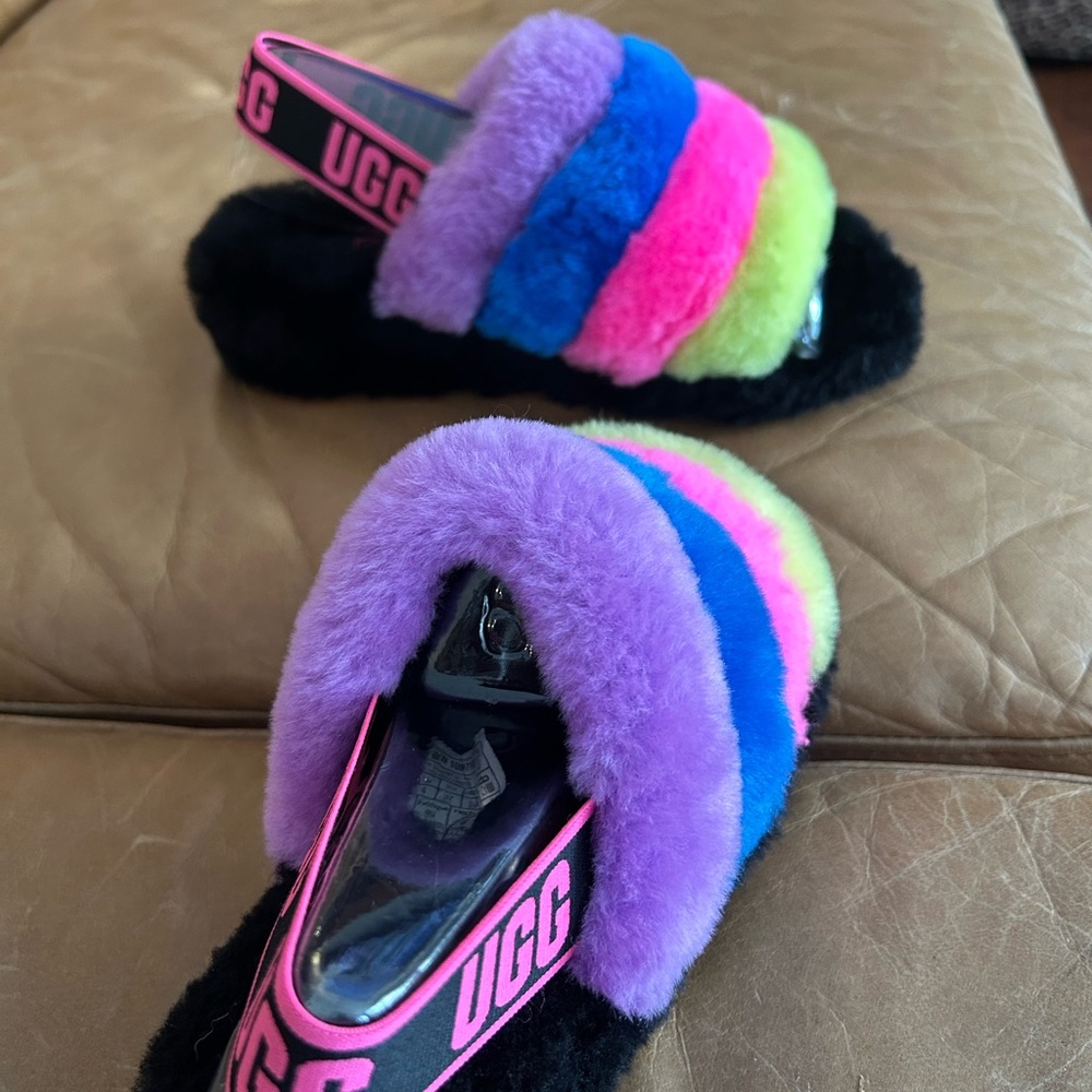 UGG Purple and Pink Fluffy Slippers